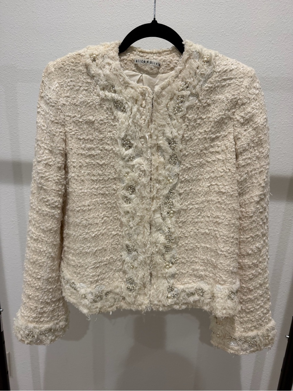 Alice + Olivia Nilla Embellished Tweed Jacket — Size S